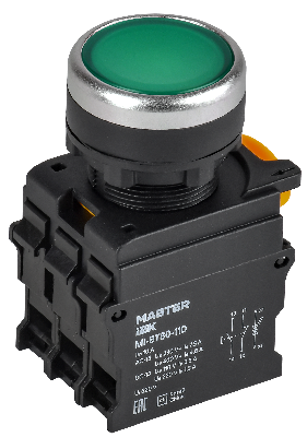 Кнопка с подсветкой d=22мм 1NO+1NC зелёная MASTER IEK