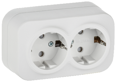 GLORY Розетка 2-местная для открытой установки с заземлением с защитными шторками 16А РСш22-3-ХБм белый матовый IEK