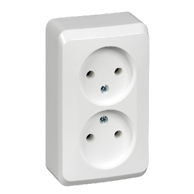 ЭТЮД Розетка двойная наружная без заземления без шторок белая
