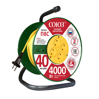 Удлинитель силовой ТМ Союз на катушке 4 гнезда 4000 Вт 40м