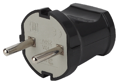 Вилка б/з прямая 10A черная Vx1-B 24/480/5760