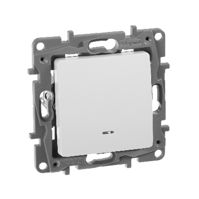 Выключатель одноклавишный, с подсветкой, безвинтовые зажимы 10АХ, белый