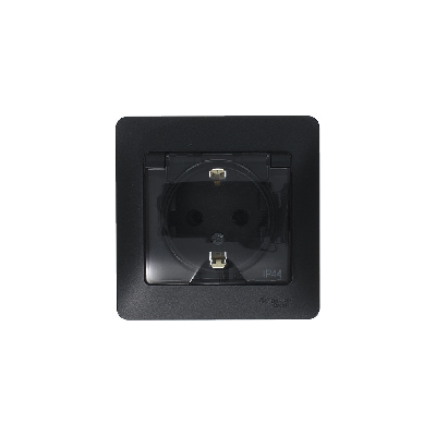 GLOSSA Розетка с заземлением со шторками с крышкой IP44 антрацит в сборе