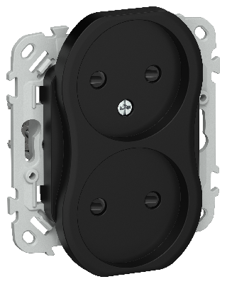 FLITE Розетка 2-местная без заземления с защитными шторками безвинтовое крепление 10А РСш02-1-ФлЧ черный IEK