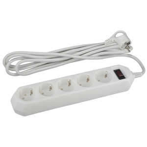 Фильтр сетевой USF-5es-5m-W с базовой защитой с заземлением с выключателем 5 розеток 5м 10А белый