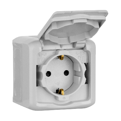 Quteo Розетка с заземлением со шторками наружная IP44 серая