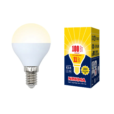 Лампа светодиодная LED-G45-11W/WW/E14/FR/NR форма шар, матовая, Norma, теплый (3000K)