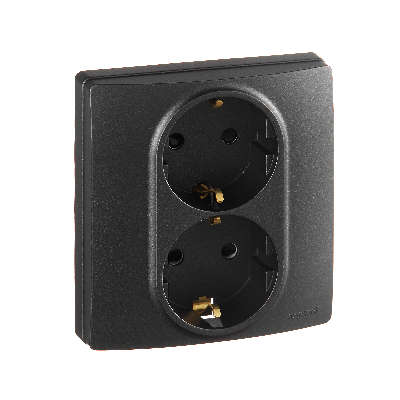 Розетка 2-местная с заземлением с защитными шторками безвинтовое крепление 16А в сборе антрацит ETIKA