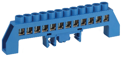 Шина NO-224-112 N ноль в комбинированном изоляторе на DIN-рейку ШНИ-8х12-12-Д-синий