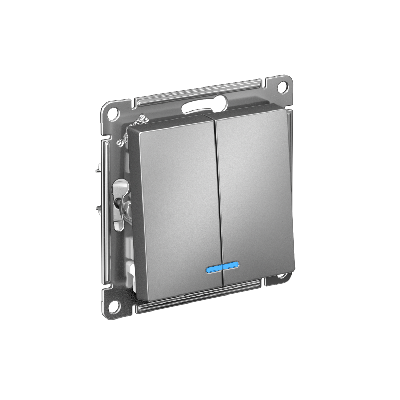 ATLASDESIGN 2-клавишный ВЫКЛЮЧАТЕЛЬ с подсветкой ,сх.5а, 10АХ, быстрозажимные клеммы,СТАЛЬ