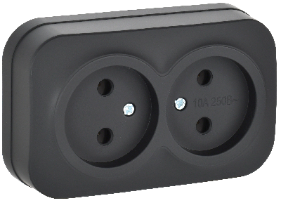 GLORY Розетка 2-местная для открытой установки без заземления без защитных шторок 10А РС22-2-ХЧм черный матовый IEK