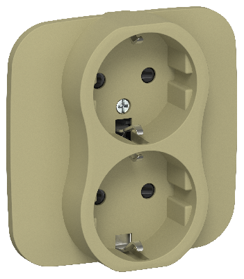 FLITE Розетка 2-местная с заземлением с защитными шторками безвинтовое крепление 16А в сборе РСш12-1-А-ФлО оливковый IEK