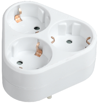 Тройник Т-01/03 3 места 2P+PE 16А треугольный белый