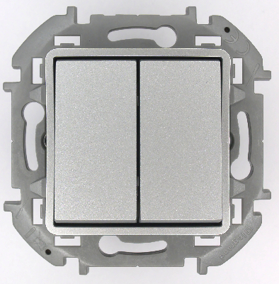Переключатель модульный двухклавишный с подсветкой- INSPIRIA - 10 AX - 250 В~ - алюминий