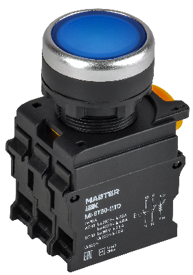 Кнопка с подсвет. и фикс. d=22мм 1NO+1NC синяя MASTER IEK