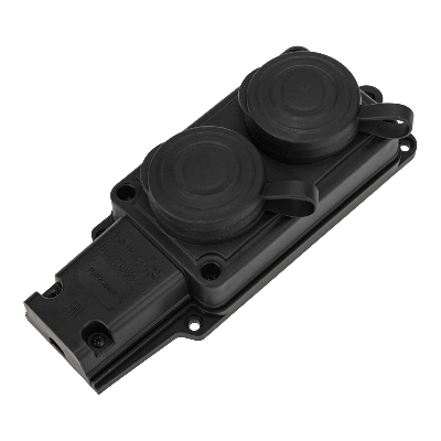 Розетка (колодка) каучук двойная 2Р+РЕ с заземлением 16А IP44 черная