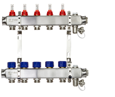 Коллекторная группа SSM-5RF set 5 контуров 1' x 3/4' с расходомерами и кронштейнами