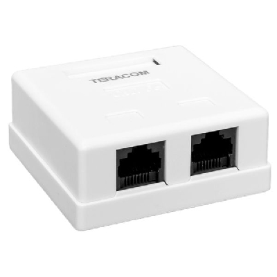 Розетка настенная TERACOM Cat.5E неэкранированная 2 порта RJ-45 Dual IDC белая