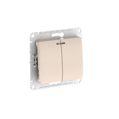 GLOSSA 2-клавишный ВЫКЛЮЧАТЕЛЬ с подсветкой, сх.5а, 10АХ, быстрозажимные клеммы, БЕЖЕВЫЙ