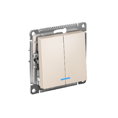 ATLASDESIGN 2-клавишный ВЫКЛЮЧАТЕЛЬ с подсветкой, сх.5а, 10АХ,мех., быстрозажимные клеммы, БЕЖЕВЫЙ