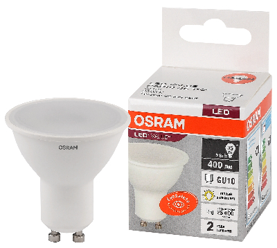 Лампа светодиодная LED 5 Вт GU10 3000К 400Лм спот 220 В (замена 35Вт) OSRAM