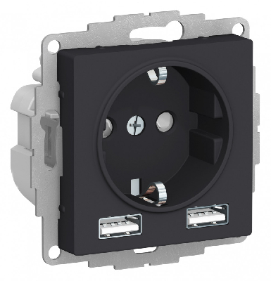 Розетка ATLASDESIGN 16А+USB  A+A, механизм, КАРБОН