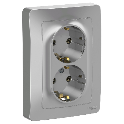 BLANCA скрытой установки розетка двойная с заземлением без шторок, 16А, 250В, алюминий