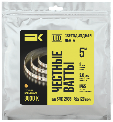 Лента светодиодная 5м LSR-2835WW120 9,6Вт/м 12В IP65 120LED/м