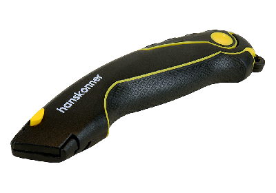 Нож строительный с трапециевидным лезвием сталь SK2 TPR рукоятка 4 дополнительных лезвия