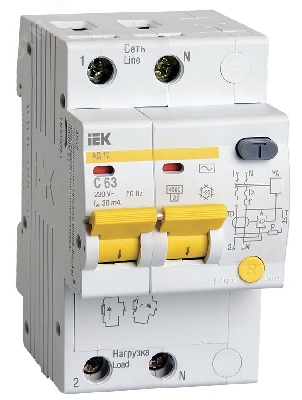 Выключатель автоматический дифференциальный (АВДТ) 2п 63А 30мА АД-12 С(Электронный)