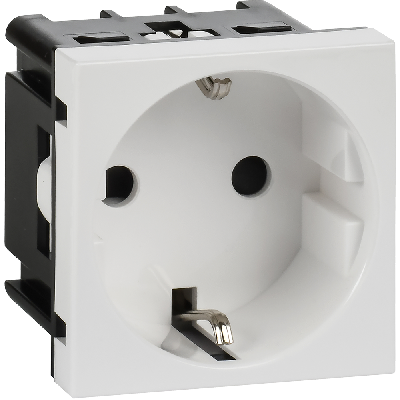 Розетка с заземлением  -  винтовые зажимы - со шторками 16А 250В - 90°- 2 модуля - белый