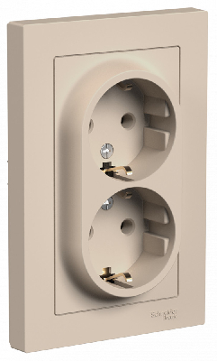 ATLASDESIGN РОЗЕТКА двойная с заземлением, 16А, в сборе, ПЕСОЧНЫЙ