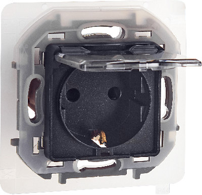 Розетка 2К+З IP 44 с откидной крышкой и шторками немецкий стандарт 16 А 250 В~ INSPIRIA антрацит