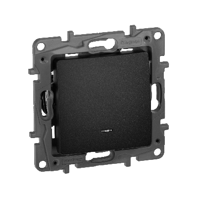 Выключатель 1-клавишный проходной с подсветкой/индикацией 10А безвинтовое крепление антрацит ETIKA