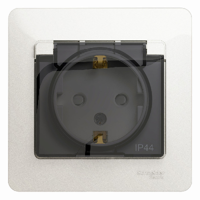 GLOSSA Розетка с заземлением со шторками с крышкой IP44 перламутр в сборе