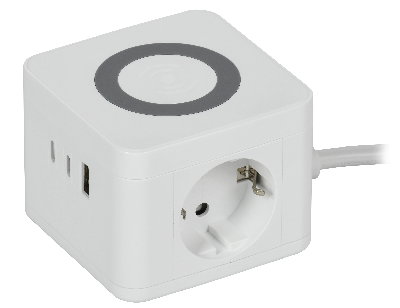 DOMINIC Удлинитель с беспроводной зарядкой 10Вт У02К 2 места 2P+PE 1,3м 3х1,0мм2 16А/250В USB A+C белый IEK