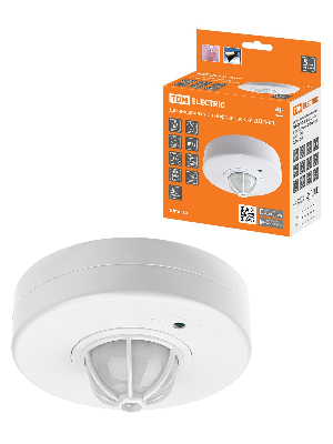 Датчик движения потолочный ДДП-01 1100Вт, 5-480с, 2-8м, 5+Лк, 120(сбоку)+360(сверху) гр, IP33