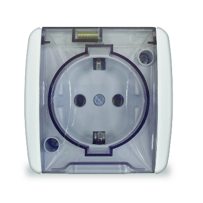 Розетка с заземлением с крышкой наружная Клио 16А IP44 белая