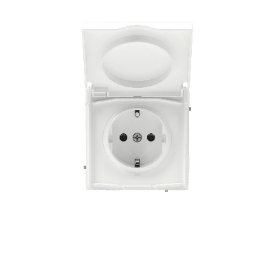 Розетка силовая, 2P+E, с з/ш, с крышкой, IP44, KANT, белая магнолия