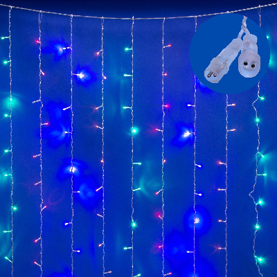 Занавес светодиодный со статическим свечением 3х2м Соединяемый 240 светодиодов ULD-C3020-240/STK MULTI IP44 Разноцветный свет Провод прозрачный