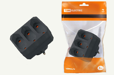 Блок на 3 гнезда 2П 2,5 А 250 B под плоскую вилку черный TDM