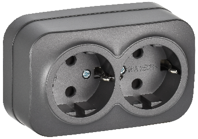 GLORY Розетка 2-местная для открытой установки с заземлением без защитных шторок 16А РС22-3-ХСм сталь матовый IEK