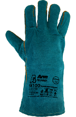 Краги спилковые пятипалые на флисовой подкладке, бирюзовые  ArmProtect SK100, р.10