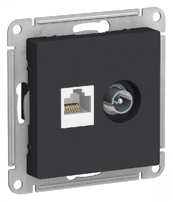 Розетка ATLASDESIGN двойная компьютерная+ТВ RJ45+TV категория 5E механизм карбон