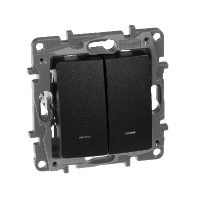 Выключатель 2-клавишный с подсветкой/индикацией 10А безвинтовое крепление антрацит ETIKA