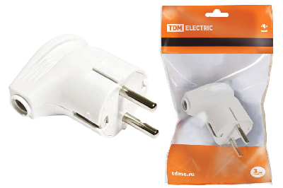 Вилка угловая с заземлением белая 16А 250В