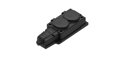 Колодка 2х розетка двойная 2К+З каучуковая        16А/250В IP44 Чёрная MultiSet