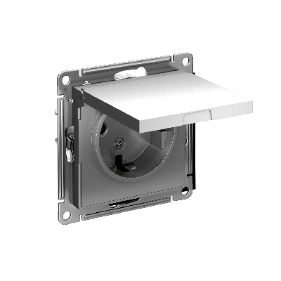 Розетка ATLASDESIGN с заземлением со шторками с крышкой 16А IP20 механизм сталь