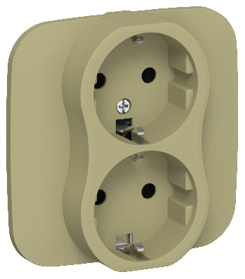 FLITE Розетка 2-местная с заземлением без защитных шторок безвинтовое крепление 16А в сборе РС12-1-А-ФлО оливковый IEK