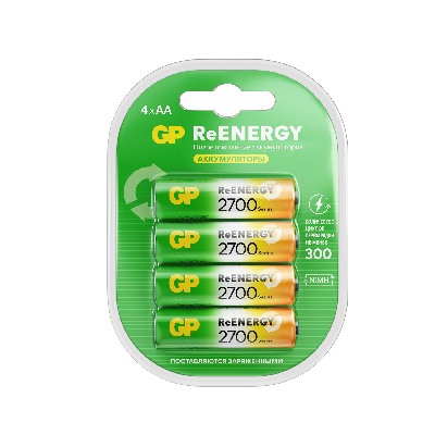 Аккумуляторы перезаряжаемые GP ReEnergy 270AAHC AA, емкость 2650 мАч - 4 шт. в клемшеле